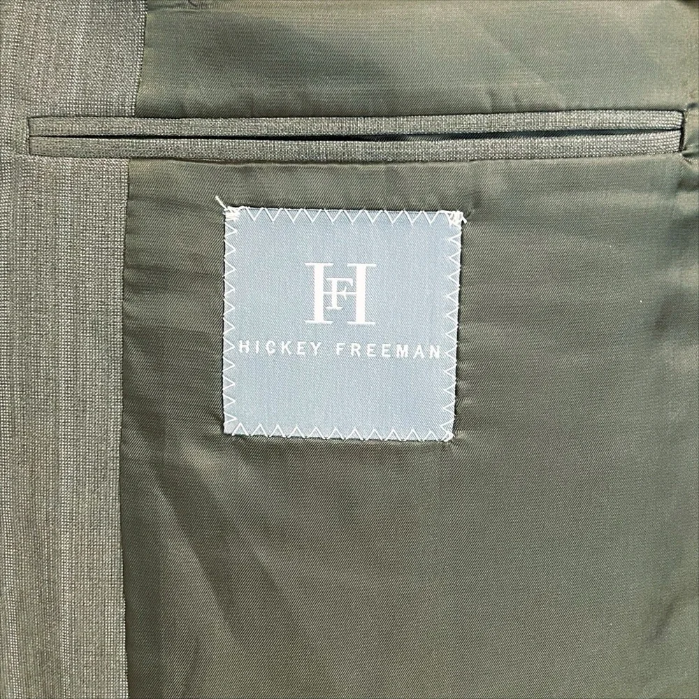 Hickey Freeman Suit Jacket 44R 44 Regular Green Gray‎ Pinstripe 100% Wool Blazer